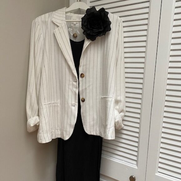 NIA Jackets & Blazers - NEW NIA felix blazer in cream linen black stripe size L